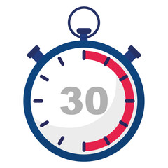 Stopwatch countdown icon. Number thirty focus. Timer measurement tool. Accurate clock symbol.