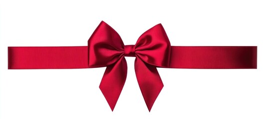Elegant crimson satin ribbon and bow, festive adornment on white background