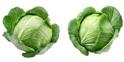 Two fresh green cabbages isolated transparent background perfect for healthy eating and cooking recipes