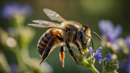 Close-up of a bee on a blurred background