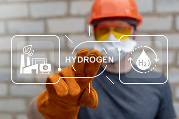 Hydrogen production engineering concept. H2 Power Fuel Modern Manufacturing. Industrial ecology...