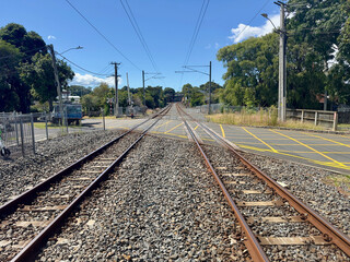 A pair of railway tracks can be seen fading into the distance . Perspective. 