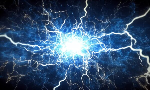 Dynamic Electric Blue Lightning Sparks and Energy Burst Creating Abstract Background Visuals
