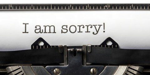 Close-up of the words I am sorry typed on paper in an old-fashioned typewriter, highlighting a heartfelt apology and emotional expression banner and cover