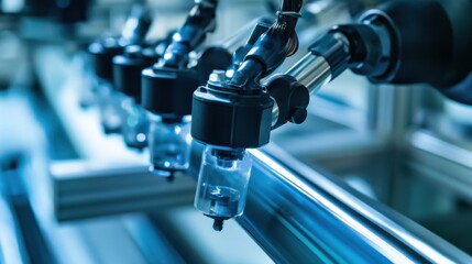 Fototapeta premium A robotic arm in a smart agriculture facility, assembling automated harvesting tools with AI-driven precision for crop harvesting, Agri-tech style