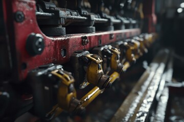 Industrial Machine Parts, Metallic, Abstract, Red and Yellow Detail