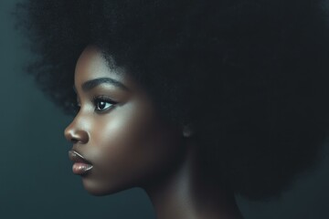 Fototapeta premium Portrait of African Woman with Afro Hairstyle in Side Profile