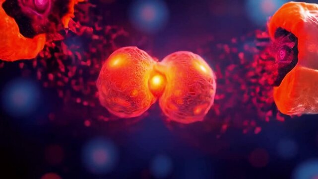 Macro cellular divide Digitally rendered mutation cancer cells expanding in a biological environment.