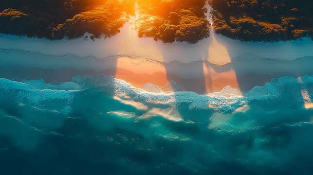 ホワイトヘブンビーチを照らす木漏れ日と海の影