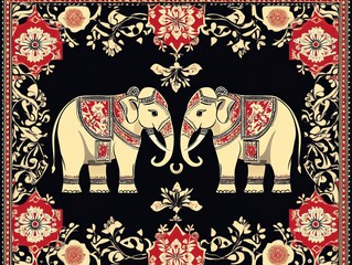 Thai pattern featuring elephants and geometric designs