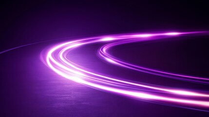 Obraz premium A curved stream of bright and glowing purple light trails