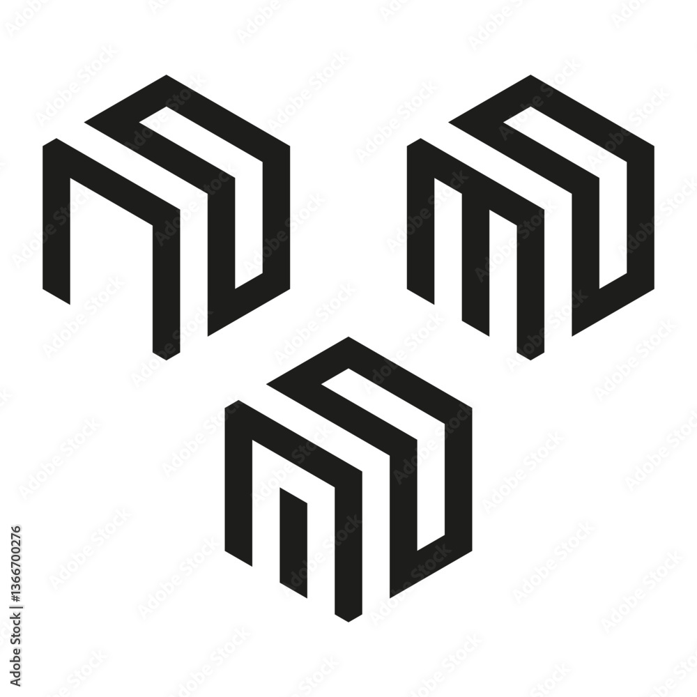 Poster isometric cube icon. abstract geometric design. black and white contrast. vector modern structure.
