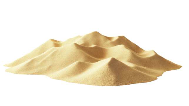 Top-Down View of Isolated Desert Sand Dunes with Fine Yellow Beige Grain Isolated on Transparent Background