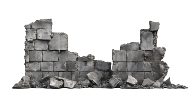 Historic Brick Wall Ruins with Eroded Structure Isolated on Transparent Background - Powered by Adobe