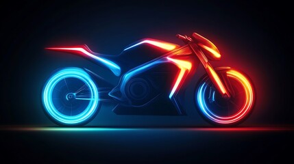 An Illuminated Motorcycle Depicted with Neon Light and Modern Style