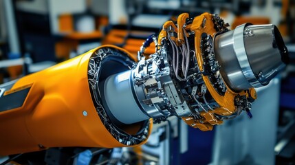 A robotic arm in an advanced aerospace lab, assembling precision rocket components with AI-driven accuracy for space exploration, Space-tech style