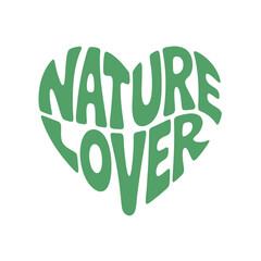 Fototapeta premium Nature lover heart-shaped typography illustration with green bold letters on black background, representing love and care for the environment and nature in a modern and artistic style
