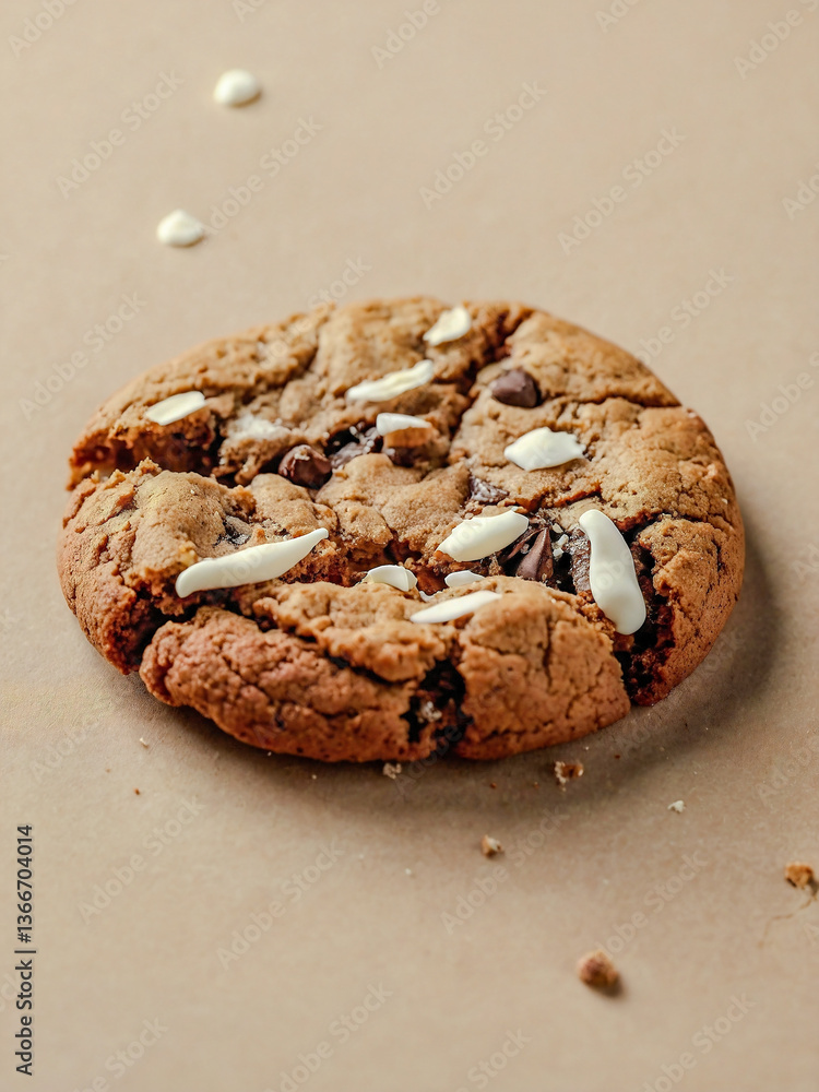 Poster close-up of a broken pfeffernusse cookie with a spiced interior, isolated on a soft beige background