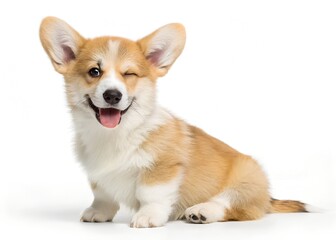 Happy Welsh Corgi Puppy Vector Illustration – Cute Winking Dog Clipart on White Background, Cute winking Welsh Corgi puppy vector clipart, perfect for stickers, logos, and digital designs.
