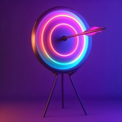 A colorful neon target with an arrow in the center, set against a pastel purple background. The scene is illuminated by soft light and features a gradient effect that adds depth to the composition.