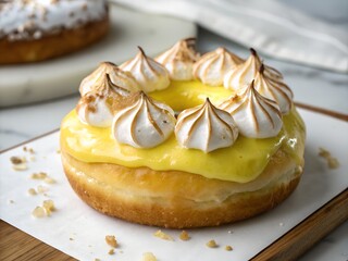 Donut with a "lemon meringue" glaze, toasted meringue peaks.