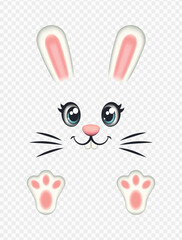 Cute white rabbit. Bunny. Easter. Symbol of Easter. Vector illustration on a transparent background.