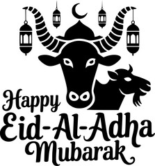 Happy Eid Al-Adha Mubarak logo design featuring a bull and goat.