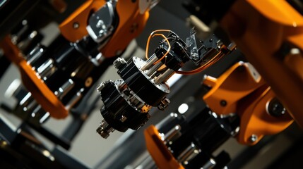 Obraz premium A robotic arm in an advanced robotics lab, assembling modular robotic arms for industrial automation with extreme accuracy, Robotics-tech style