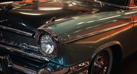 Fototapeta premium Classic Car Front View Showcasing Headlight and Grill Detail