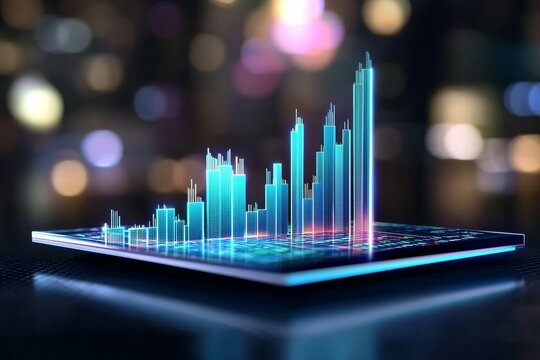 A city skyline is projected onto a screen