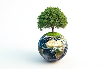 earth day tree on green earth on white isolate background