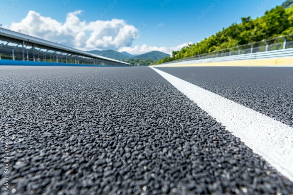Poster a close up of a race track with a white line down the middle