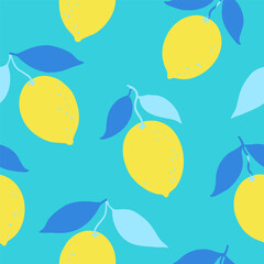 Seamless pattern with lemon fruits and branches. Vector illustration in contemporary minimalistic style.