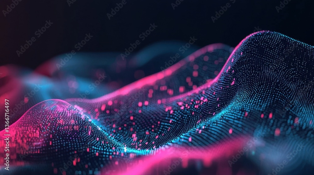 Poster a colorful, abstract image of a mountain range with a blue and pink hue
