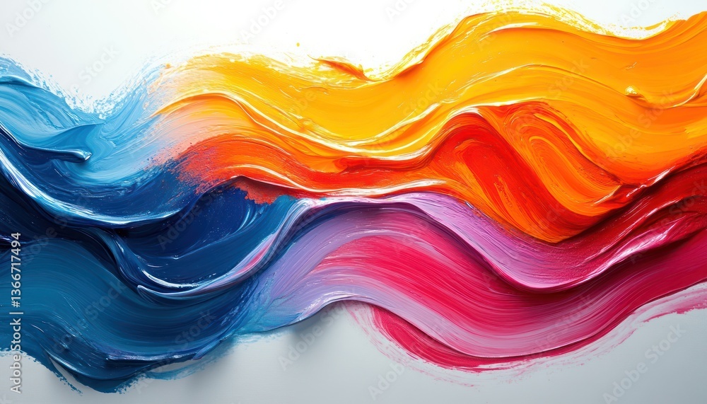 Poster dynamic flowing brushstroke patterns in bold, energetic colors