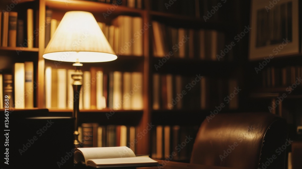 Aufkleber a desk with a lamp and a book on it