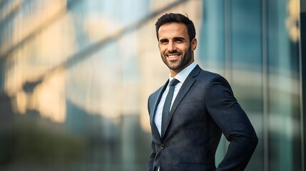 Fototapeta premium Confident company leader in sharp suit, embodying leadership and vision