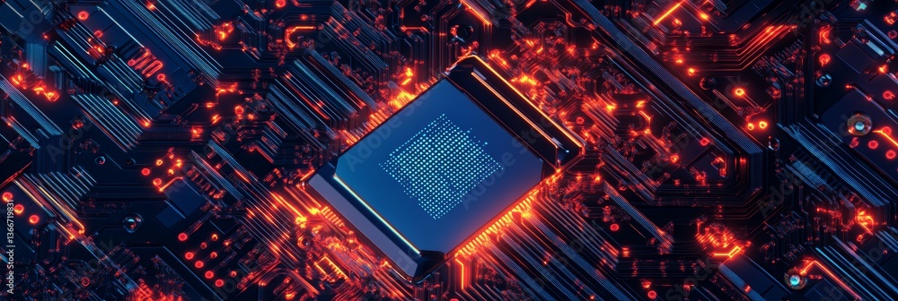 Poster illuminated circuit board central processing unit closeup