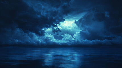 Obraz premium Dark Moody Night Sky Over Calm Ocean Dramatic Cloudscape Photography