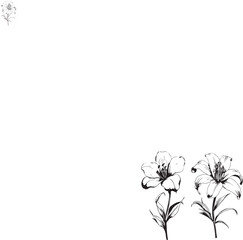 Floral branch and minimalist flowers for logo or tattoo. Hand drawn line wedding herb, elegant leaves illustrations eps