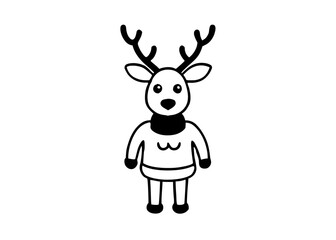Naklejka premium Cute Cartoon Reindeer in Christmas Sweater – Vector Illustration, Clipart & Line Art, ute Christmas reindeer in a festive sweater – vector illustration, perfect for digital products & prints.