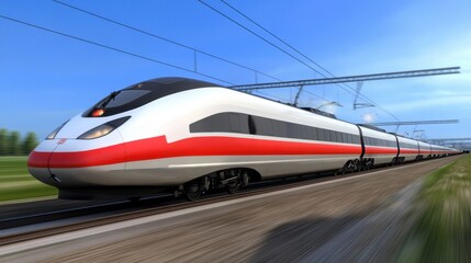 Fototapeta premium A high-speed train powered by an overhead electric line with sparks.