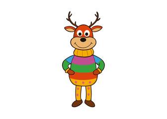  Cute Cartoon Reindeer in Christmas Sweater – Vector Illustration, Clipart & Line Art, Cute Christmas reindeer in a festive sweater – vector illustration, perfect for digital products & prints.