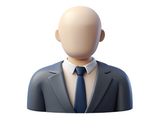 Cartoon figure of a bald man in a suit and tie against an isolated transparent background image render transparent background