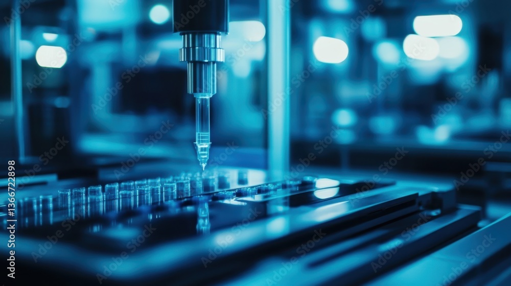 Poster a high-tech quality control station with automated defect detection.