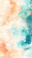 Fototapeta premium Abstract Water Painting with Turquoise and Peach Swirls of Color