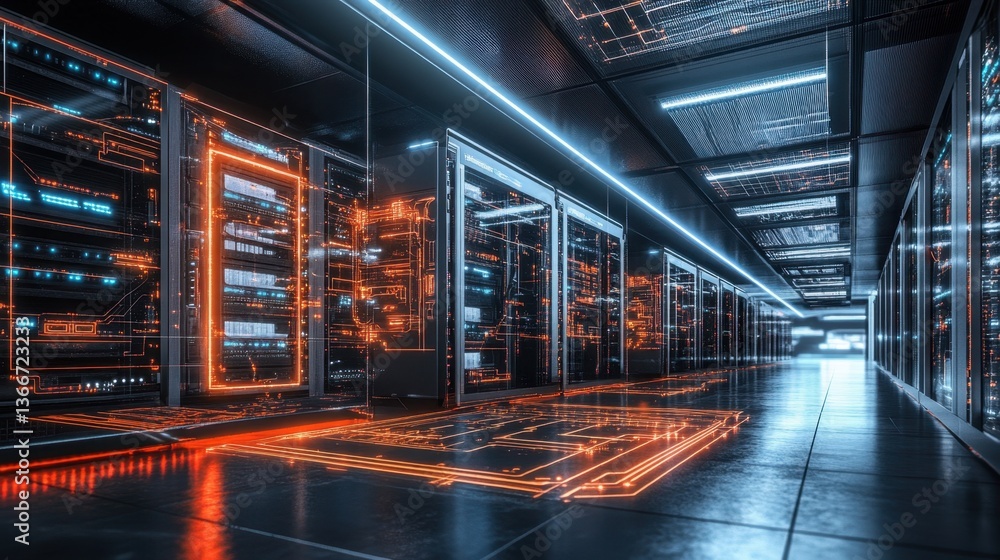 Poster a high-tech supercomputer cooling system with electric circuitry visible.