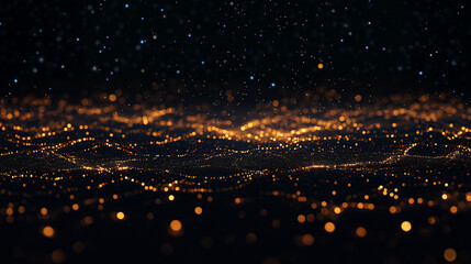 Naklejka premium Celestial Dance: A breathtaking, artistic portrayal of a starry night or an illuminated city, rendered in a sea of sparkling, radiant lights. The dark sky sprinkled with starlight.