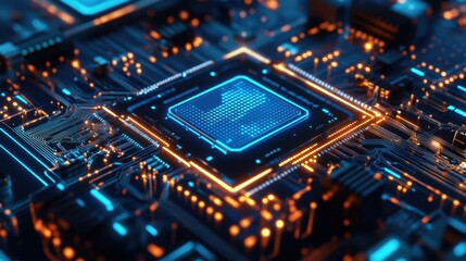 Obraz premium A hyper-detailed rendering of a futuristic CPU architecture blueprint.