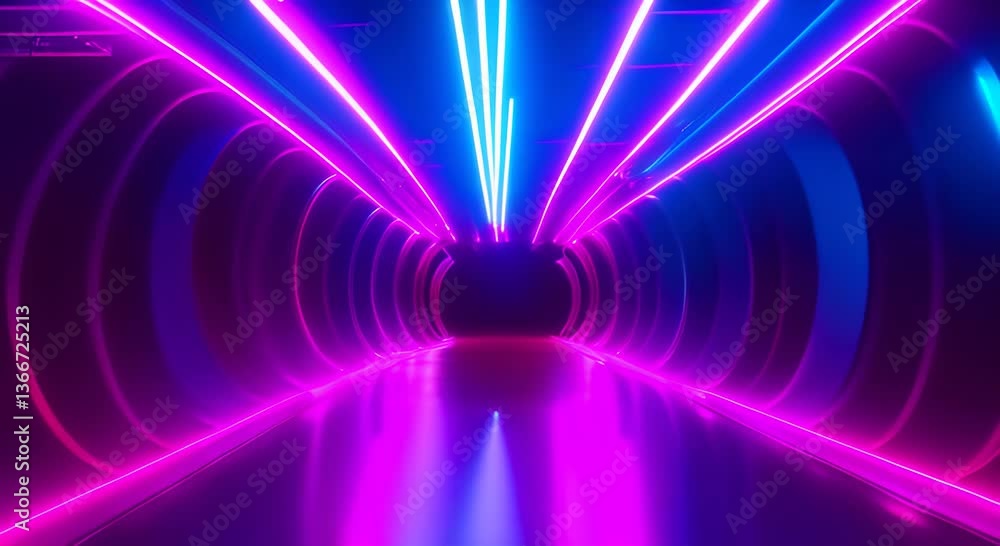 Poster dynamic neon light tunnel with color transitions and speed motion effects 4k